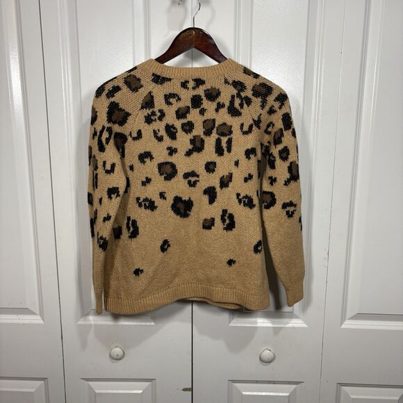 Isabel Maternity XS Leopard Print Sweater Women Tan Knit Boho Cozy Fall Trend - Picture 2 of 6